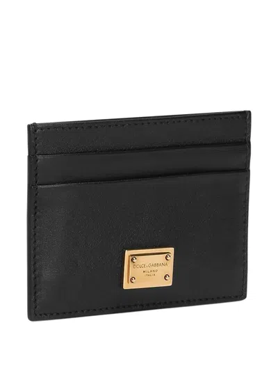 Dolce & Gabbana Black Dauphine Leather Card Holder In Black