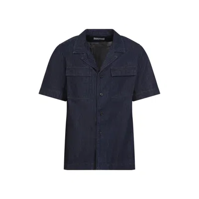 Dries Van Noten Short-sleeved Blue Shirt With Classic Collar In Blue