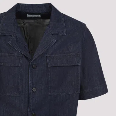 Dries Van Noten Short-sleeved Blue Shirt With Classic Collar In Blue