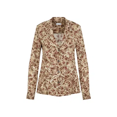 Dries Van Noten Colla Signature Print Long-sleeved Shirt In Beige