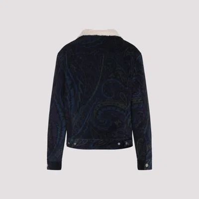 Etro Paisley-print Corduroy Jacket Giubbino In Blue