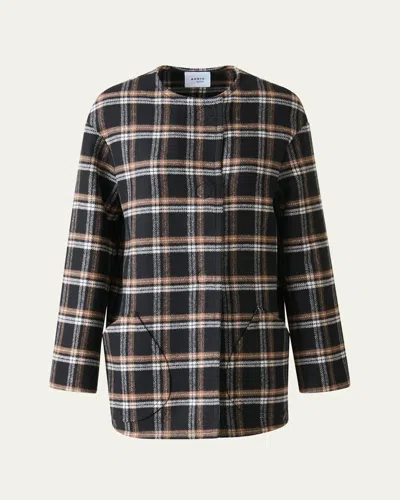 Akris Punto Plaid Double-face Wool Coat In Black