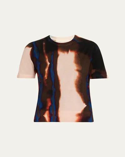 Jason Wu Collection Burned Stripe Short Sleeve Merino Wool Sweater In Multi