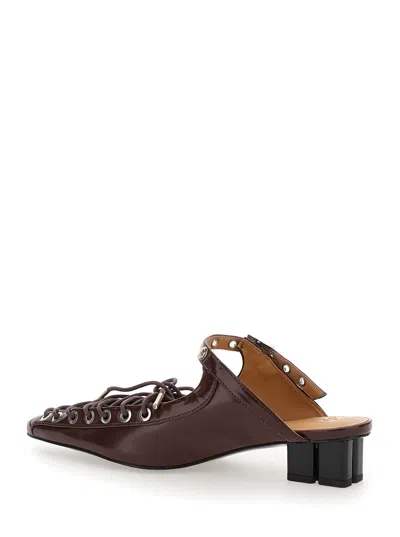 Ganni Brown Oleatex Mules With Laces In Brown