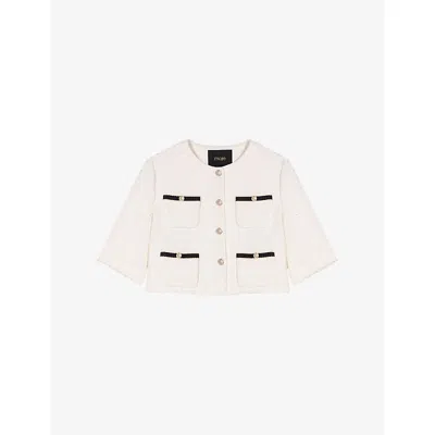 Maje Womens Ecru Patch-pocket Button-down Short Tweed Jacket In Neutral