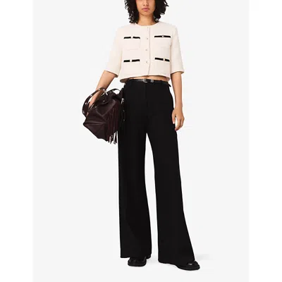 Maje Womens Ecru Patch-pocket Button-down Short Tweed Jacket In Neutral