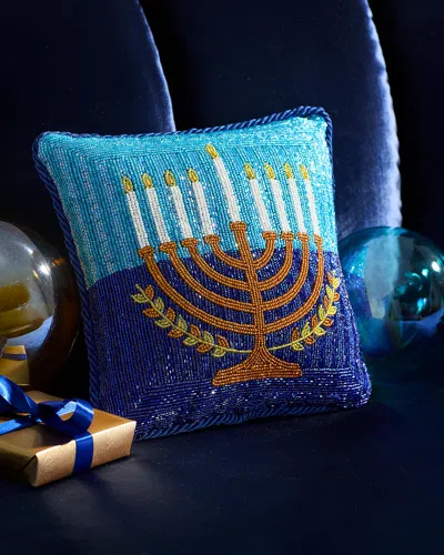 Sudha Pennathur Beaded Menorah Pillow, 10" In Multi
