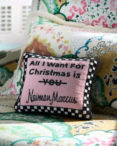 Sudha Pennathur All I Want For Christmas Is Neiman Marcus Beaded Pillow, 9" X 11" In Pink