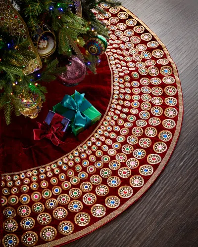 Sudha Pennathur 60" Sequin And Gem Tree Skirt In Red