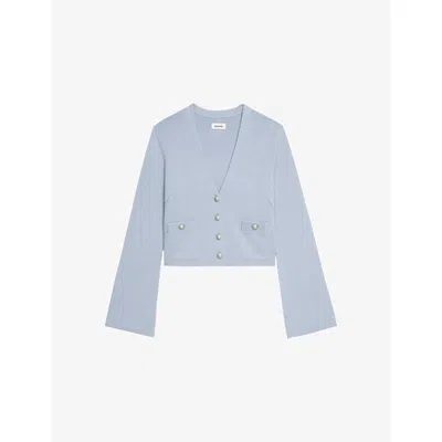 Zadig & Voltaire Womens Light Blue Nolly V-neck Button-down Wool And Cashmere-blend Cardigan In Blue