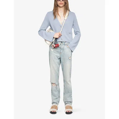 Zadig & Voltaire Womens Light Blue Nolly V-neck Button-down Wool And Cashmere-blend Cardigan In Blue