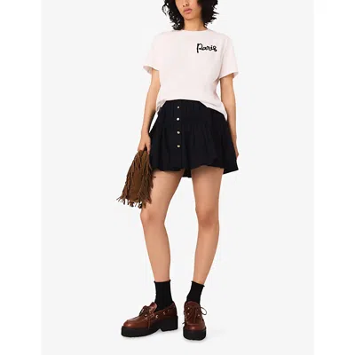 Maje Womens White Paris-embroidered Regular-fit Cotton-jersey T-shirt
