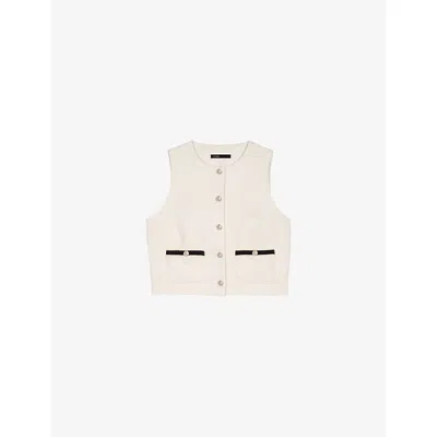 Maje Womens Ecru Contrast-trim Short Sleeveless Tweed Top In Neutral