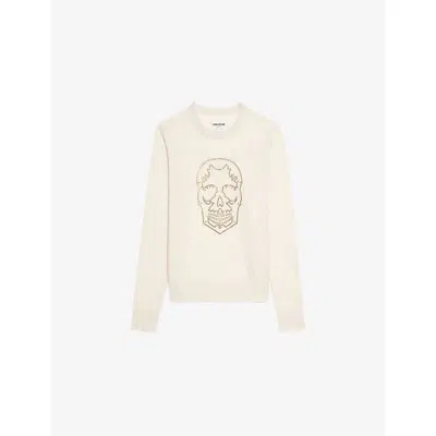 Zadig & Voltaire Womens Ecru Miss Round-neck Skull-embellished Cashmere Jumper In Neutral