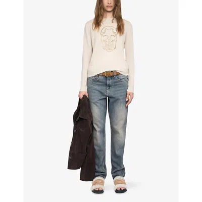 Zadig & Voltaire Womens Ecru Miss Round-neck Skull-embellished Cashmere Jumper In Neutral