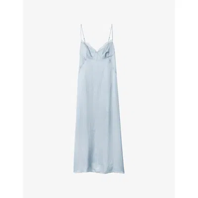 Zadig & Voltaire Womens Cloud Rialta Lace-embroidered Cut-out Satin Midi Dress Xs In Blue