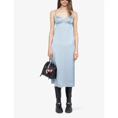 Zadig & Voltaire Womens Cloud Rialta Lace-embroidered Cut-out Satin Midi Dress Xs In Blue