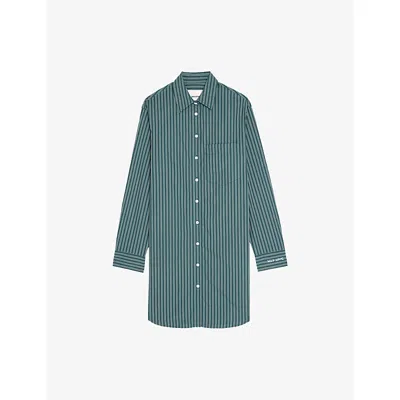 Zadig & Voltaire Womens Emerald Rorning Striped Cotton-poplin Mini Dress In Green