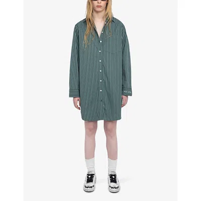 Zadig & Voltaire Womens Emerald Rorning Striped Cotton-poplin Mini Dress In Green