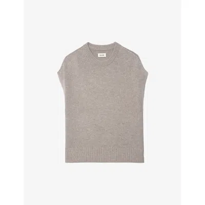 Zadig & Voltaire Womens Avoine Contrast-edge Relaxed-fit Sleeveless Wool And Cashmere-blend Jumper In Gray