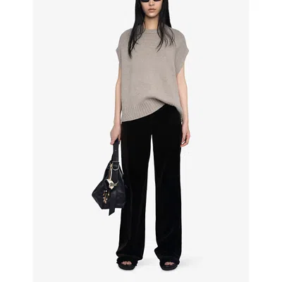 Zadig & Voltaire Womens Avoine Contrast-edge Relaxed-fit Sleeveless Wool And Cashmere-blend Jumper In Gray