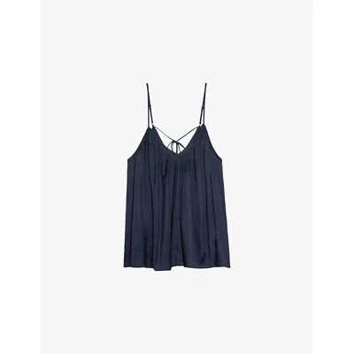 Zadig & Voltaire Womens Encre Cym V-neck Satin Cami Top Xs In Blue