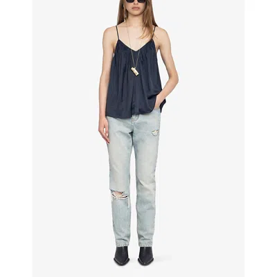 Zadig & Voltaire Womens Encre Cym V-neck Satin Cami Top Xs In Blue