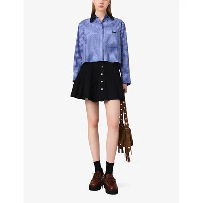 Maje Womens Blue Rhinestoned Tiles Rhinestone-embellished Removable-collar Cotton Shirt