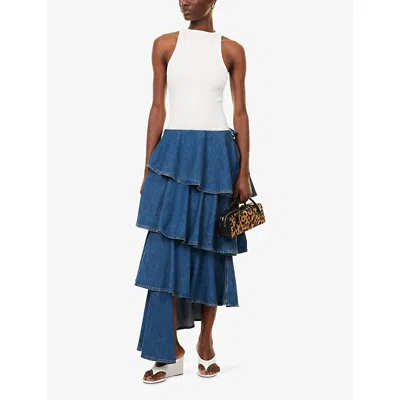 Alaïa Alaia Spiral Skirt In Denim In Blue