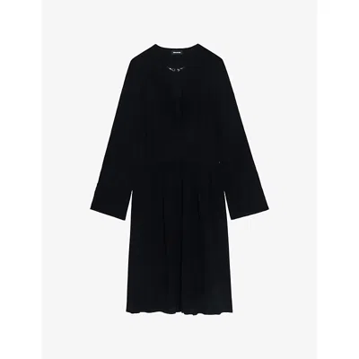 Zadig & Voltaire Rinas Plunge Neck Long Sleeve Dress In Black