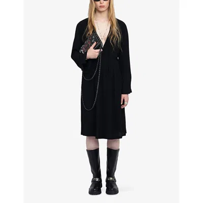 Zadig & Voltaire Rinas Plunge Neck Long Sleeve Dress In Black