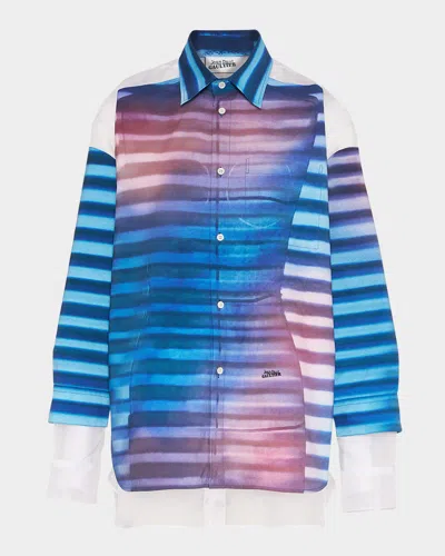 Jean Paul Gaultier Air-print Layered Button-down Shirt In Multi