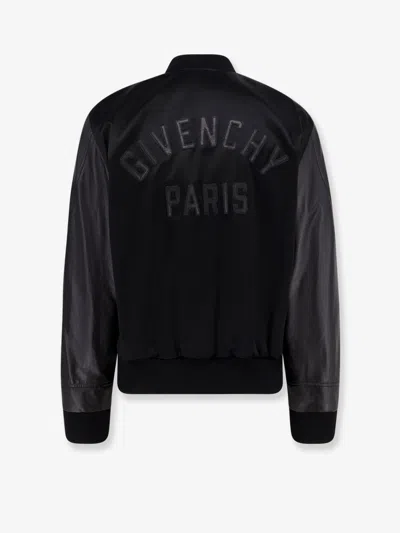 Givenchy Men Cotton And Nylon Jacket With Leather Sleeves In Black