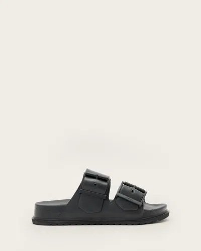 Allsaints Sian Leather Buckle Sandals In Black