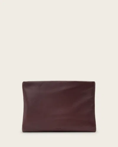 Allsaints Bettina Sheepskin Leather Clutch In Burgundy