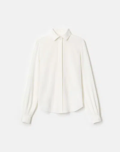 Lafayette 148 Organic Silk Stretch Georgette Pleated Back Blouse In White