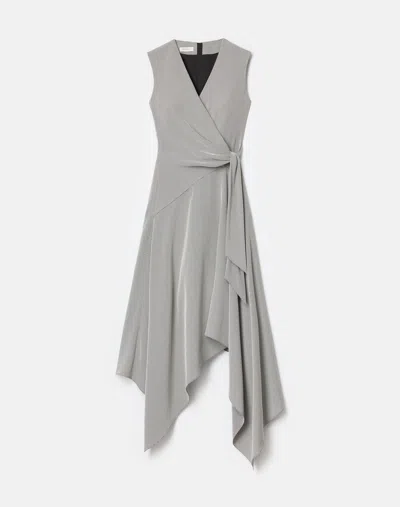 Lafayette 148 New York Fluid Houndstooth Jacquard Side Tie Handkerchief Midi Dress In Multi