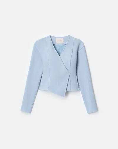 Lafayette 148 Organic Cotton Dobby Asymmetric Fitted Jacket In Blue