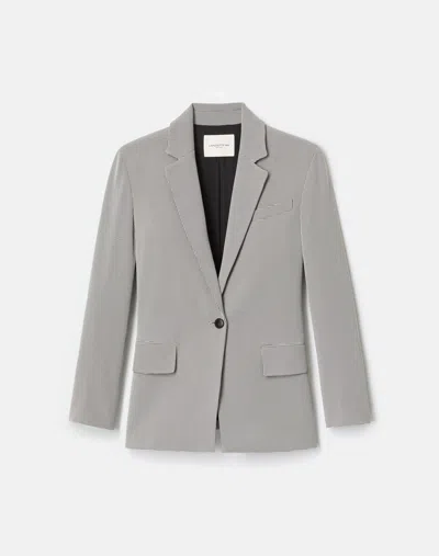 Lafayette 148 Fluid Houndstooth Jacquard Single Button Fitted Blazer In Gray