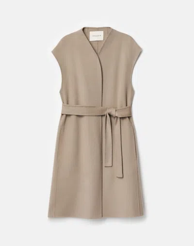 Lafayette 148 Wool-cashmere Double Face Open Front Belted Vest In Neutral