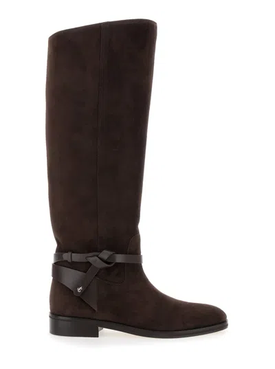 Jimmy Choo Suede Lawton Kb Flat Boots In Brown