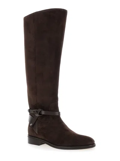 Jimmy Choo Suede Lawton Kb Flat Boots In Brown
