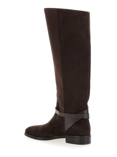 Jimmy Choo Suede Lawton Kb Flat Boots In Brown
