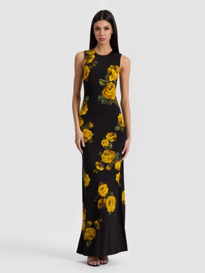 Alice And Olivia Delora Open Back Sleeveless Crew Neck Maxi Dress Rosehips In Black
