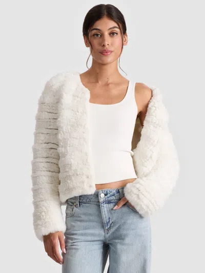 Alice And Olivia Fawn Faux Fur Textured Jacket In White