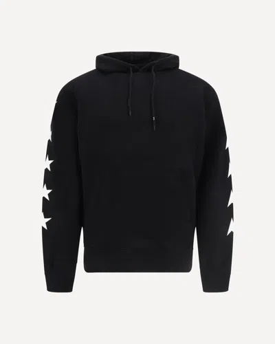 Golden Goose Cropped Black Hoodie With Star Graphics And Kangaroo Pocket In Black