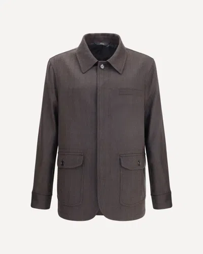 Brioni Herringbone Jacket In Gray