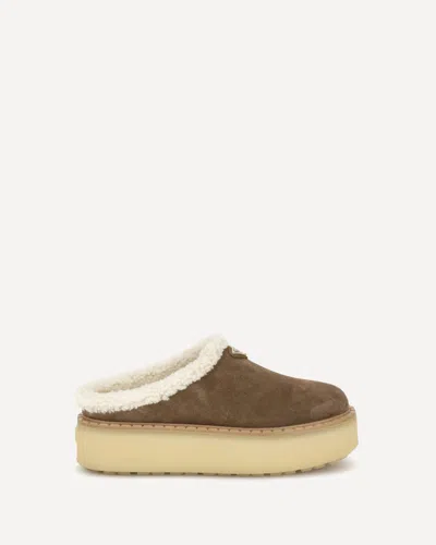 Prada Shearling Lining Suede Slippers In Brown