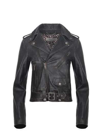 Golden Goose Deluxe Brand Cracked Effect Leather Biker Jacket In Black