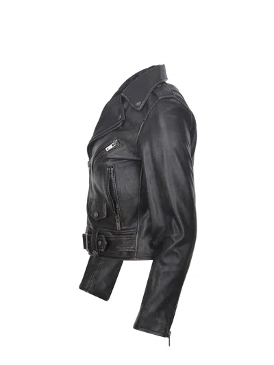 Golden Goose Deluxe Brand Cracked Effect Leather Biker Jacket In Black